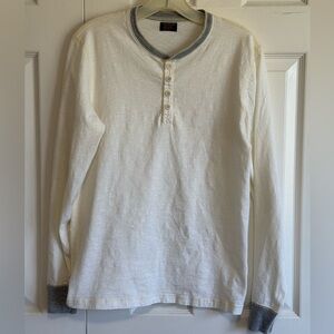 Men's CIVILIANAIRE - Ivory Long Sleeve  banded Henley Shirt. XS